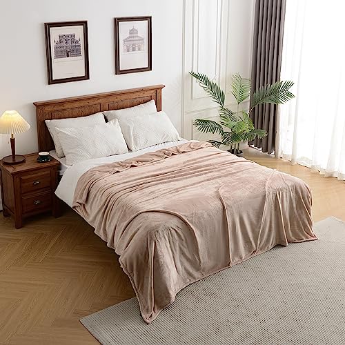 Kingole Flannel Fleece Microfiber Throw Blanket, Luxury Timid Pink King Size Lightweight Cozy Couch Bed Super Soft And Warm Plush Solid Color 350Gsm (108 X 90 Inches) #TOP3