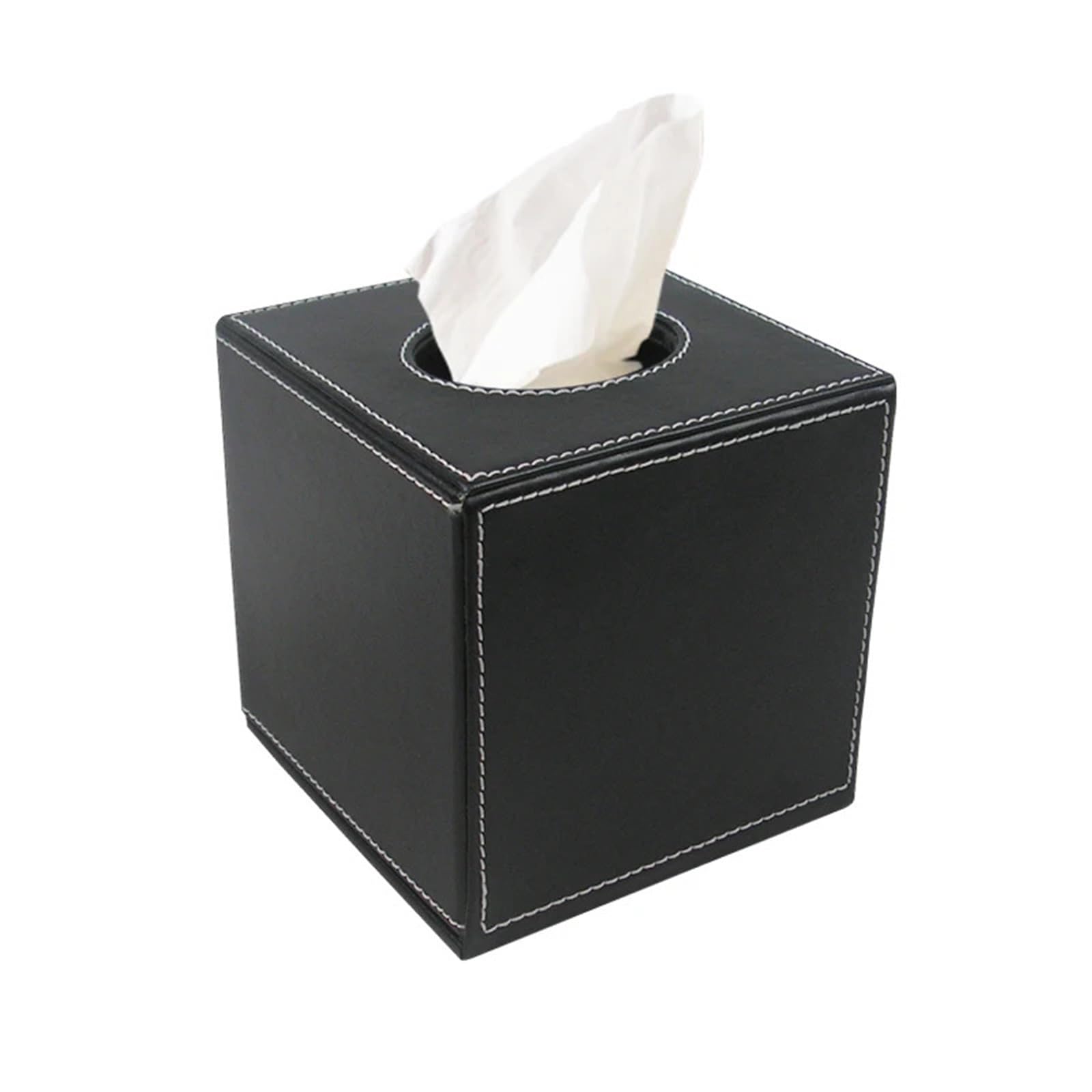 Tissue Box Marble Square Tissue Box PU Leather Roll Tissue Holder Cube Toilet Paper Box Napkin Box Cover Wooden Canister Dispenser(BLACK)