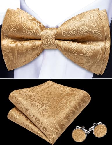 Image of YOHOWA Mens Bow Tie Set Paisley Coloful Pre-tied Bowties Adjustable with Handkerchief Cufflinks Wedding Prom Party
