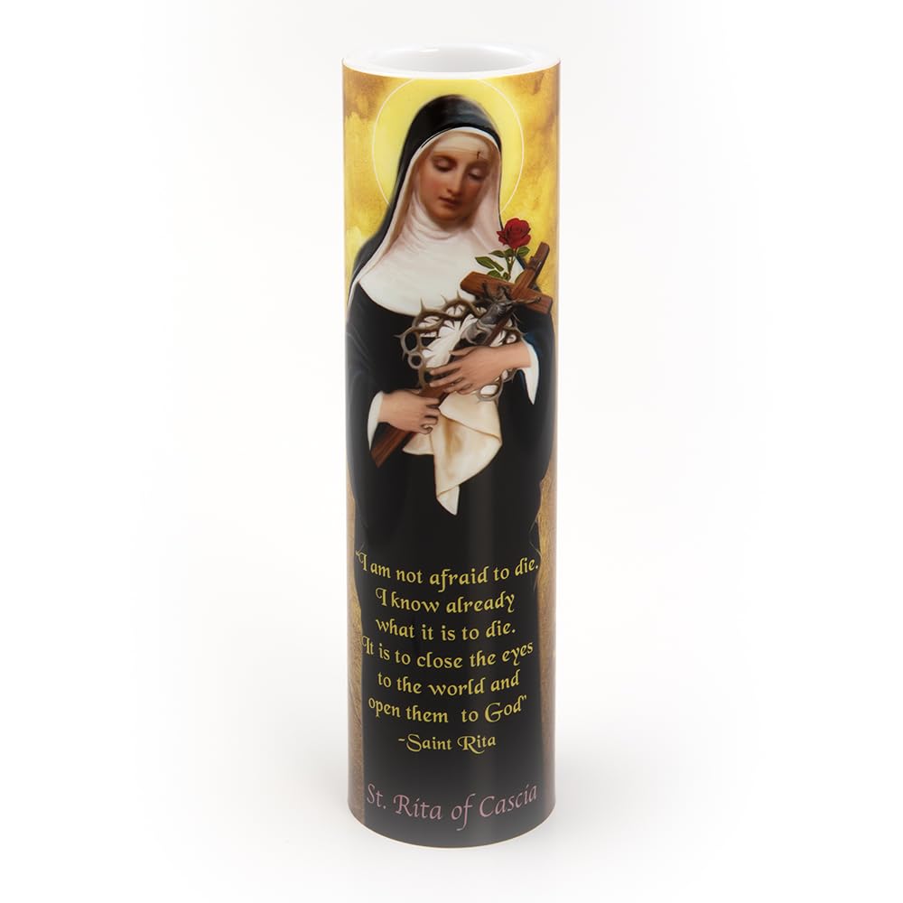 The Saints Collection Saint Rita Of Cascia Patroness Of Impossible Causes Led Flameless Devotion Prayer Candle, Religious Gift, 6 Hour Timer For More Hours Of Enjoyment And Devotion!