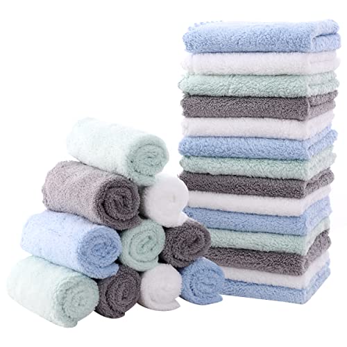 Image of MOON PARK Baby Washcloths, 24 Pack - 8x8 Inches, Small Burp Cloths and Baby Wipes for Boy (White+Grey+Blue+Sage Green)