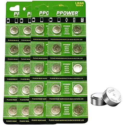 PPOWER LR44 Batteries 1.5V Lithium Disposable Batteries for Computer Motherboards, Remote Controls, Toys, LED Lights, Car Keys, AG13/L1154/LR44 50 Pcs Cover