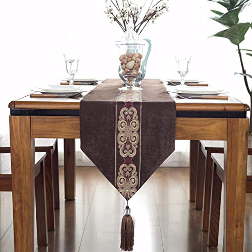 Classic Vintage Table Runner And Dresser Scarf With Tassels Middle Stripe Home Decor, 13 X 70 Inch, Coffee #TOP1
