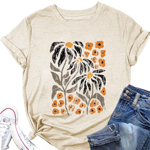 Women's T-Shirt Retro Flower Pattern Shirt Bohemian Short Sleeve T-Shirt Dandelion Wildflower Shirt Summer Casual Top