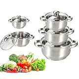 Kezidhp Cacerolas de Cocina Inducción, Ollas Cocina y Cazo Acero Inoxidable, Set de 5 piezas de acero inoxidable apto para todo tipo de cocinas, con tapas de vidrio, apto para horno y lavavajillas