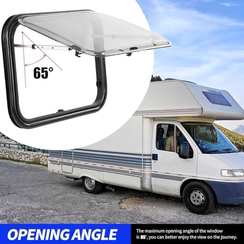 Rv Caravan Push Out Window - Double Layer Acrylic Glass with Sunshade, 65° Max Opening Angle, RV Exit Window for Motorhome - 500x350mm Camper Accessory