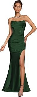 Women's Cocktail Dresses Elegant Black Strapless Slit Mermaid Evening Dresses for Wedding Guest