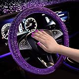 MLOVESIE Leather Steering Wheel Cover with Crystal Bling Bling Rhinestones for Girls,Lady Universal Fit 38cm (Purple)
