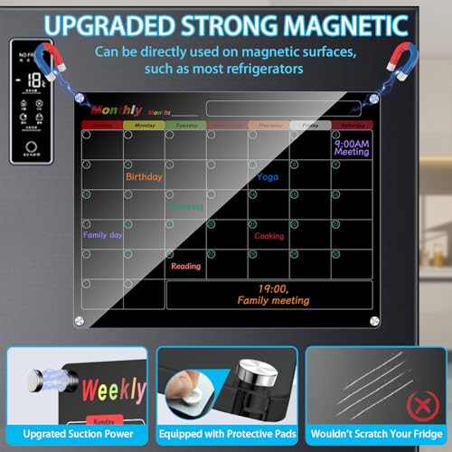 Acrylic Magnetic Calendar for Refrigerator 2 Pack 30x40cm/12x16inch Black Fridge Calendar, Dry Erase Planning Boards - Image 2