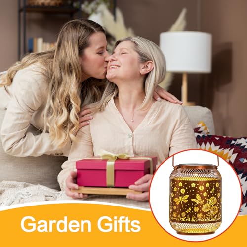 Image of Solar Lanterns Outdoor Waterproof Dragonfly Garden Decor Birthday Gifts for Women Mom Grandma Hanging Solar Lights Metal Decoration Outside for Yard, Patio, Backyard, Porch, Pathway