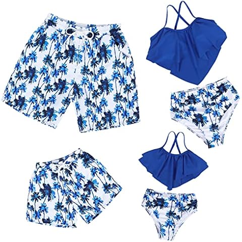 WonderBabe Family Matching Swimsuit Mother Daughter 2 Piece Set Bikini Swimwear Father Son Swim Trunk Summer Swimming Bathing Suit Men Size L Cover