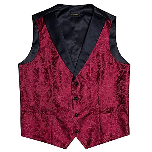Image of DiBanGu Mens Paisley Vest Silk Sleeveless Suit Vest and Neck Tie Pocket Square Cufflinks Set for Wedding Formal