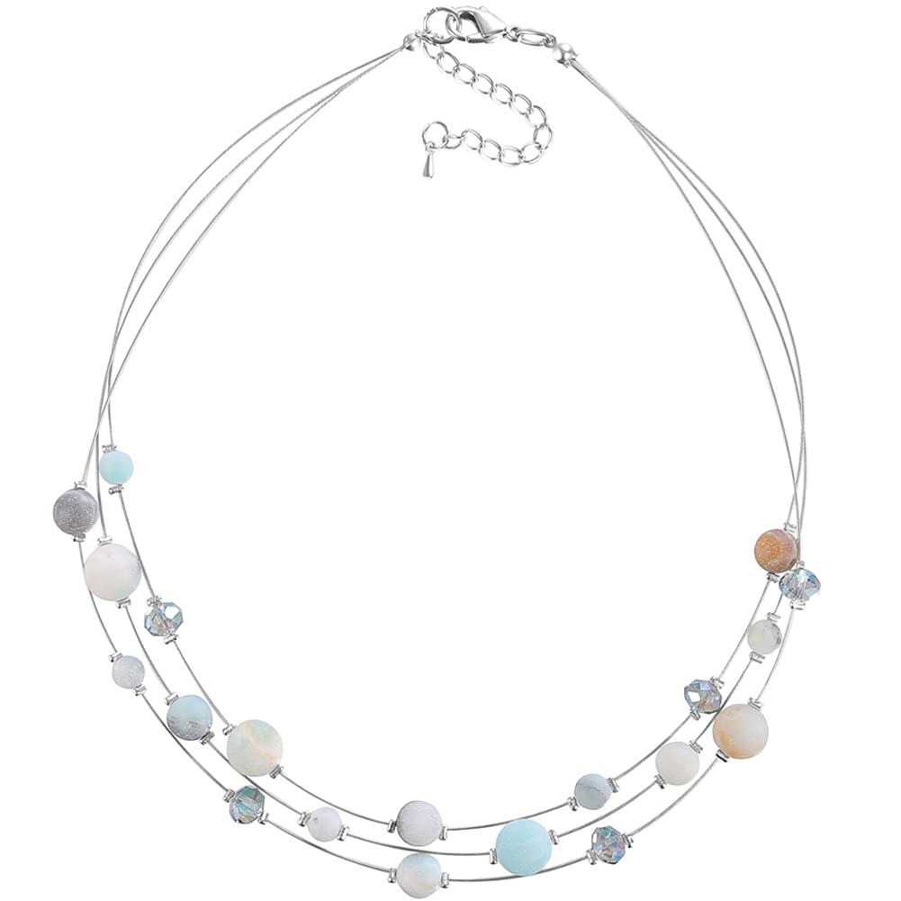 PEARL&CLUB Crystal Layered Statement Necklace For Women - Choker Necklace with Chunky Silver Chain, Birthday Gifts For Women