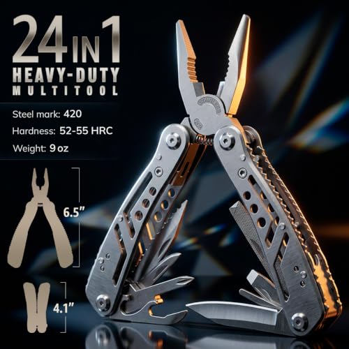 24-in-1 Multitool with Knife, Pliers, 11 Bits Sharp Stainless Steel & File - Multi Tool for Men - Ideal Gear with Tools for Camping Hiking, Survival, EDC - Best Gifts for Husband Boyfriend 2238 - Image 2
