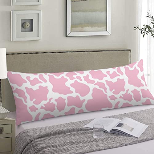Cow Print Body Pillow Cover Cute Farm Milk Cow Animal Cowhide Cushion Case Decorative Soft Farmhouse Long Pillowcase With Zipper Rectangle Pillow Cases For Bed,Couch,Sofa,Home Gift 20"X54",Pink White #TOP2