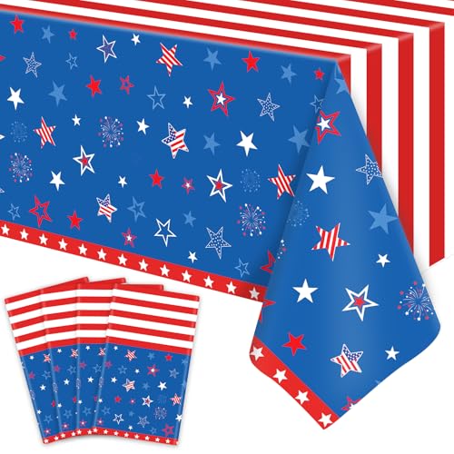 Dvaorc 4 Pack Blue Patriotic Tablecloth 4th of July Tablecloth July 4th Decorations American Flag Table Cloth Patriotic Themed Party Supplies Memorial Party Decorations 86 x 51 in