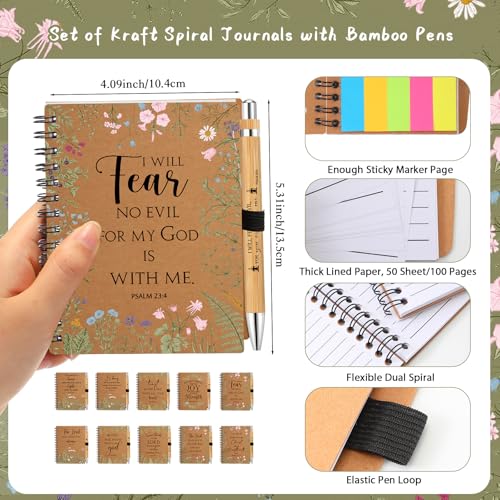 Image of Engrowtic 10 Sets Christian Gift Bulk for Church Inspirational Religious Spiral Bible Verse Prayer Notebook with Sticky Note Pen for Study Group Member Back to School Teacher Vbs Sunday School (Kraft)