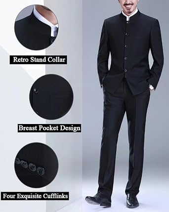 Chinese Suit Mandarin Collar Suit for Men Suits Slim Fit 2 Piece Traditional Chinese Men's Clothing