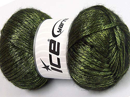 Glam Universe Metallic Shine Fuzzy Wool Nylon Blend Yarn 100 Grams, 250 Yards - Green, Black