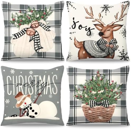 Świąteczne poszewki na poduszki szaro-białe 40x40cm zestaw 4 szt....