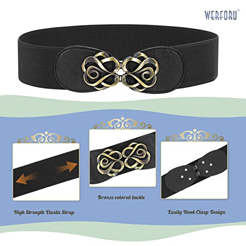 WERFORU 3 Pack Ladies Wide Stretch Belts Vintage Thick Elastic Waist Belts for Dress3