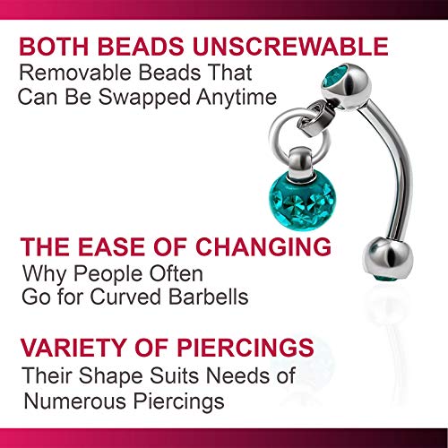 Bodyjewellery 16G 5/16 Curved Barbell Dangle Earrings Cartilage Eyebrow Stud Tragus Helix Surgical Steel Crystal - Blue Zircon #TOP3