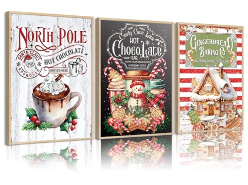 3 Pcs Christmas Canvas Wall Art Coffee Snowman Gingerbread House Christmas Fashion Decor Posters Print Artwork for Living room Bedroom Office Decoration Unframed 12x16 Inch