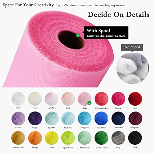 Image of Pink Tulle Fabric Rolls 54 Inch by 40 Yards Tulle Bolt Spool for Wedding Decorations DIY Tutu Baby Shower Table Skirt Ceiling Decor Birthday Party Craft Supplies