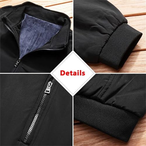 Men's Winter Fleece Lining Jacket with Pockets Thicken Warm Stand Collar Windbreak Thermal Parkas Coat4