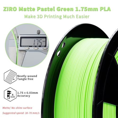 Image of ZIRO Matte Pastel Colors PLA Series,Tougher & Stronger, 1.75mm Pastel Green | Fit for Most FDM 3D Printer, 1.75mm 1KG Spool, Dimensional Accuracy + /-0.03mm, Colorful PLA FilamenT