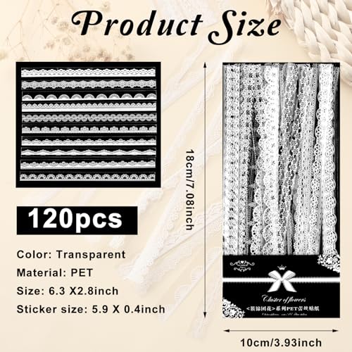 Prasacco 120 Pcs White Lace Scrapbook Stickers, Vintage Style, PET Material, Perfect for Scrapbooking, Wedding Invitations, Journals & More - Image 4