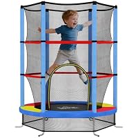 HOMCOM 4.6FT Kids Trampoline with Enclosure Net for Ages 3-6 Multicoloured