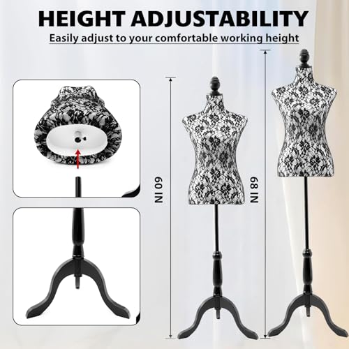JSMNQUIN Adjustable Female Pinnable Mannequin Torso with Tripod Base for Display (Black) - Thumbnail 2