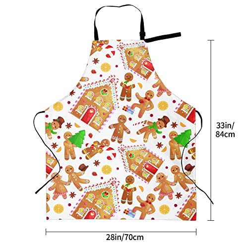 Christmas House Gingerbread Man Furits Funny Bbq Adjustable Apron For Women Men Birthday Gifts Grilling Cooking Master Chef Bib 2 Pockets #TOP4