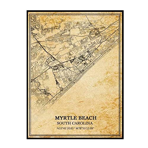 Myrtle Beach Carolina del Sud stati Uniti Wall Art Vintage Print Poster Canvas Mappa Opera d'arte Souvenir di viaggio Regalo Home Decor Senza cornice 16x20 pollici