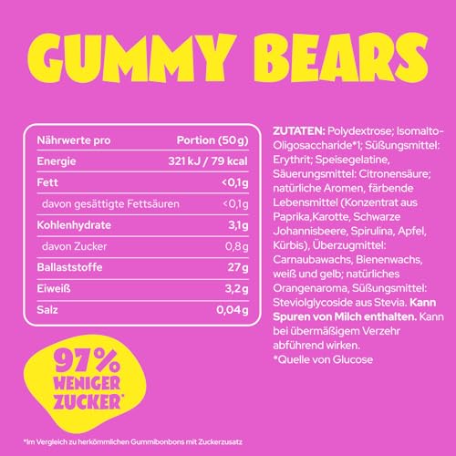 ahead Gummibärchen | Fruchtgummi Mix 18 × 50g | Gummibärchen ohne Zuckerzusatz | Nur 1g Zucker & 79 kcal pro 50 g | Kalorienarme Süßigkeiten & ballaststoffreich