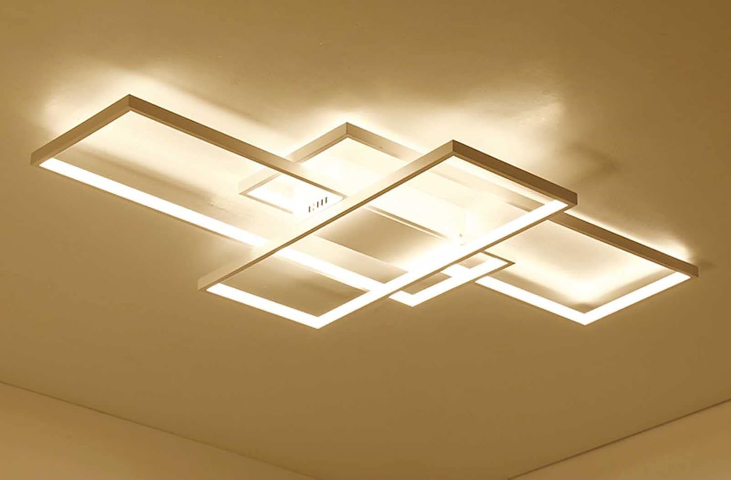 HMLOPX 3 Rectangular Ceiling Light Fixtures, Stepless Dimming 92w Flush Mount Ceiling Light Fixtures With Remote, Modern Black Acrylic Led Living Room Bedroom Room Chandelier(Gold White,140X80CM)