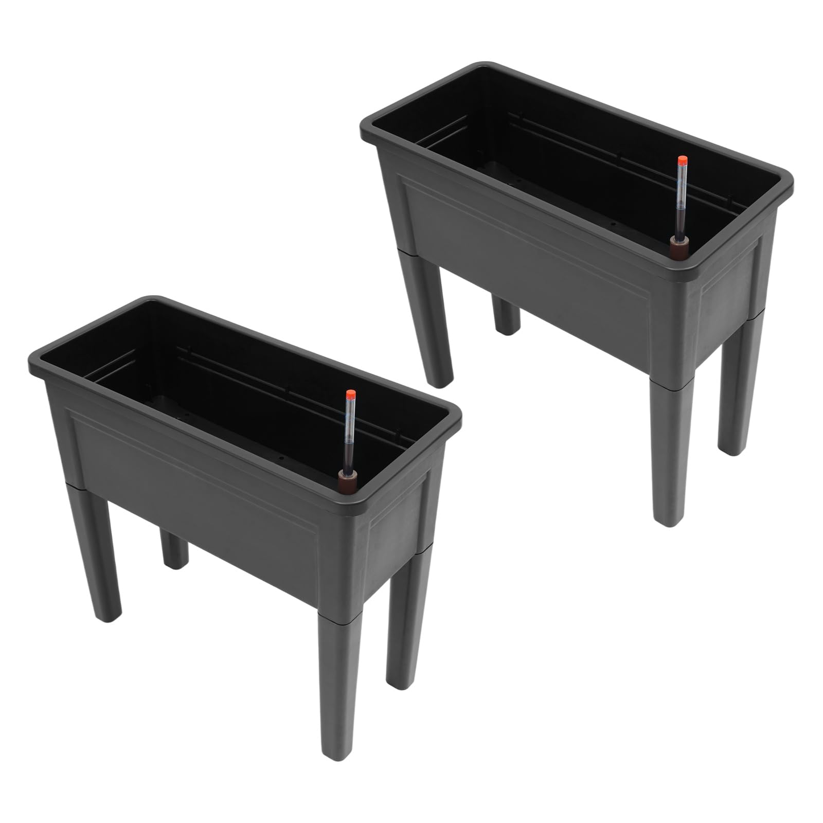 Juego de 2 bancales altos de material PP, 25 kg por parterre, cama para plantas con patas, 75 x 34,5 x 65,5 cm, con sistema de drenaje y tapones de goma, caja rectangular de jardín para balcón y