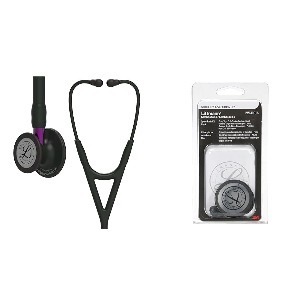 3M Littmann Cardiology IV Diagnostic Stethoscope, Black-Finish Chestpiece, Black Tube, Violet Stem a-picture-24