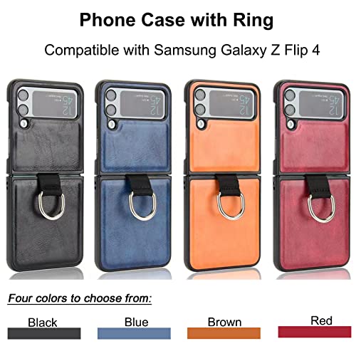 Galaxy Z Flip 4 Case, Phone Case Compatible With Samsung Galaxy Z Flip 4 With Ring, Slim Leather Protective Case Built-In Non-Slip Pad, Anti-Scratch Anti-Slip Flip Cover Case For Z Flip 4, Blue #TOP4
