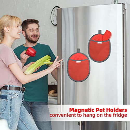 Aotaso Magnetic Silicone Pot Holders For Kitchen Oven Hot Pads Heat Resistant Potholder Set With Pocket (2 Pcs,Red) #TOP1