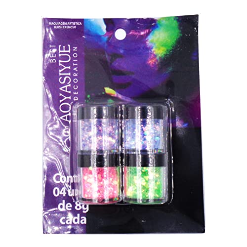 Kit 2x 4un Glitter holográfico maquiagem unhas cabelo rosto Cor:2x HJ-111