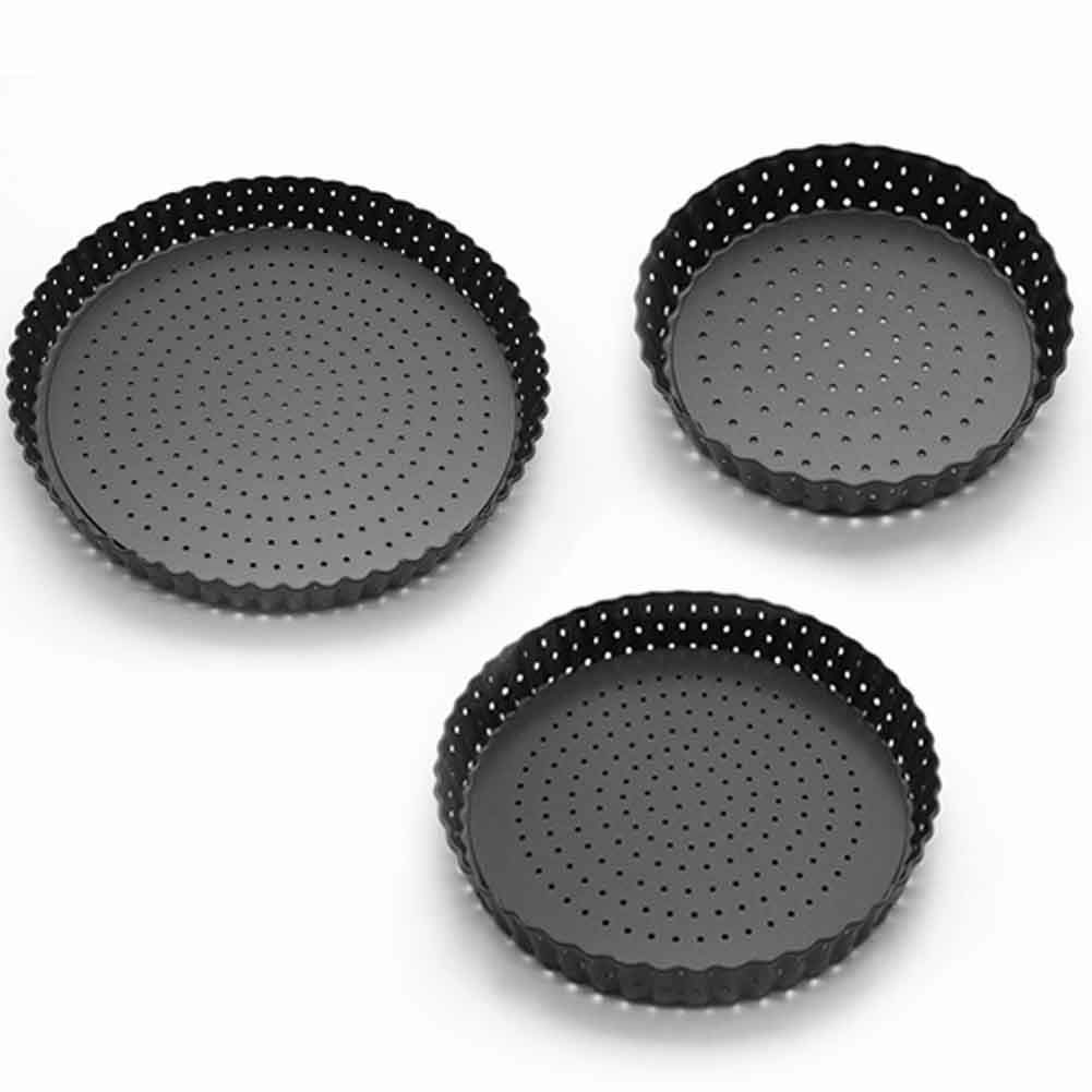 Azonee 5/8/9inch Non-stick Quiche Tart Pan, Perforated Round Tart Pan with Removable Loose Bottom Tart Pie Pizza, Pie Tray Bakeware Baking Dish Pan, Round Fluted for Baking Home Restaurant Hotel