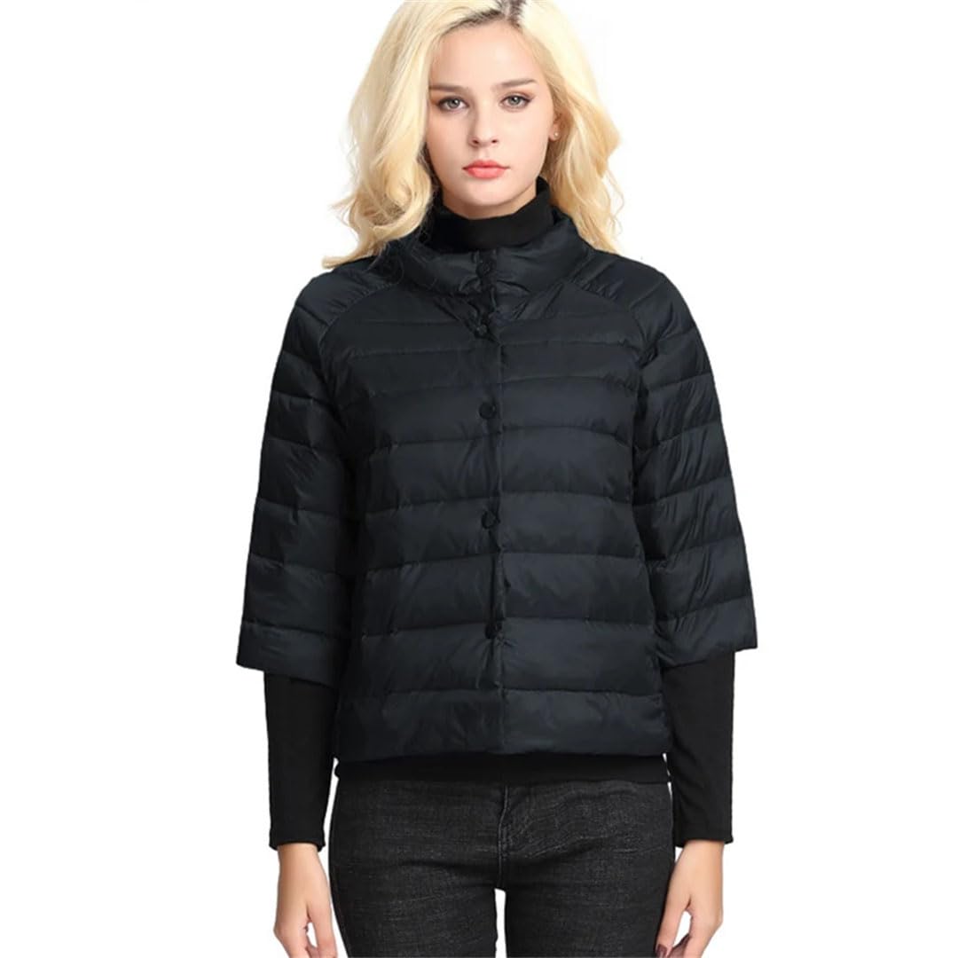 Piumino da donna leggero e corto, piumino sottile con colletto rialzato, nero, L, Nero , L