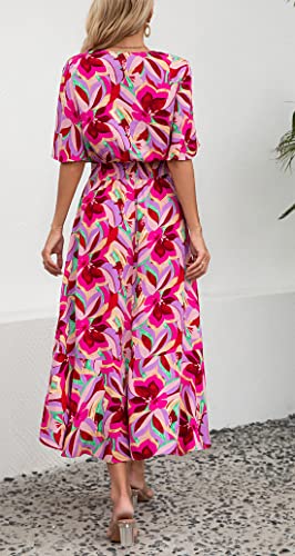 Image of Kormei Womens Short Sleeve Floral Maxi Dress High Low V-Neck Flowy Party Long Dresses
