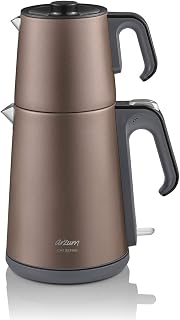 AR3080-T Cay Sefasi - Tetera (1650 W, capacidad de 1,2 L, tetera de acero inoxidable, depósito de agua de 1,8 L, para preparar agua, hervidor de agua, filtro de té de acero inoxidable, color marrón)