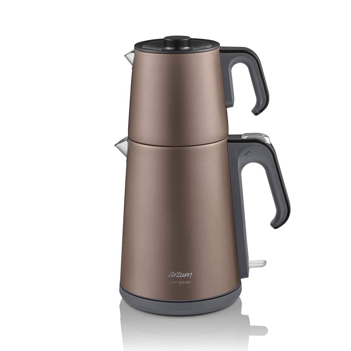 Arzum Théière turque électrique - Puissance : 1650 W - Théière de 1,2 l - Bouilloire de 1,8 l - En acier inoxydable - Fonction maintien au chaud - Protection contre le fonctionnement à sec -