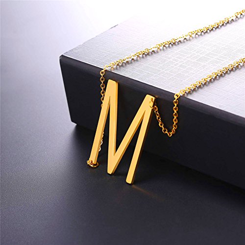 U7 Sideways Large Initial Necklaces 18K Gold Plated Big Letter Script Name Necklaces Statement Alphabet Pendant M Necklace For Women Gift #TOP4