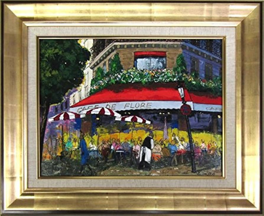 Amazon.co.jp: 斉藤要『カフェフローラ(F6号)』油彩画 風景画 パリ