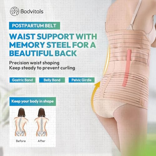 Bodvitals 3 in 1 Postpartum Belt After Delivery Support Recovery | Body Shaper Belt for Women for After Birth Postnatal C-section | Waist Pelvis Shapewear Wrap Postpartum Girdle (M)